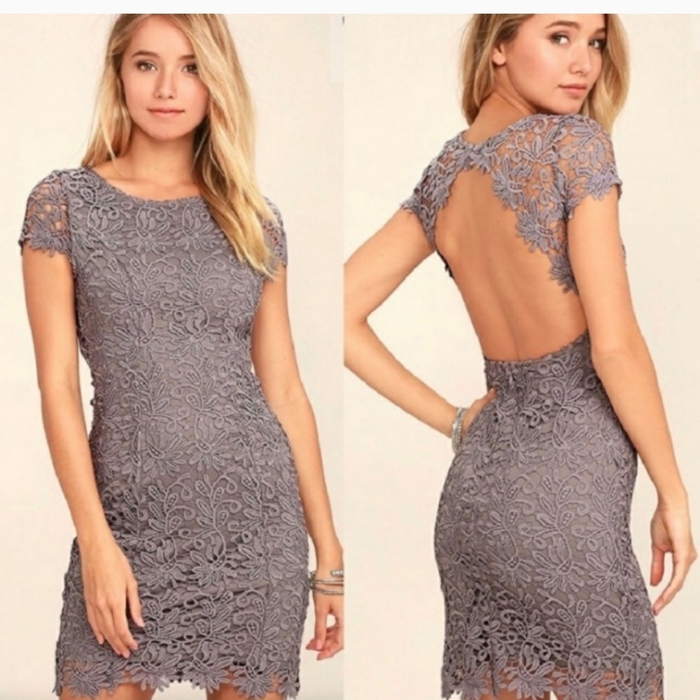 Lulu's Lilac Open Back Crochet Lace Dress